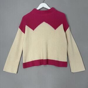 The Reeds x J.Crew Ski Sweater Womens XS Pink Mock Neck Zig Zag Colorblock Retro